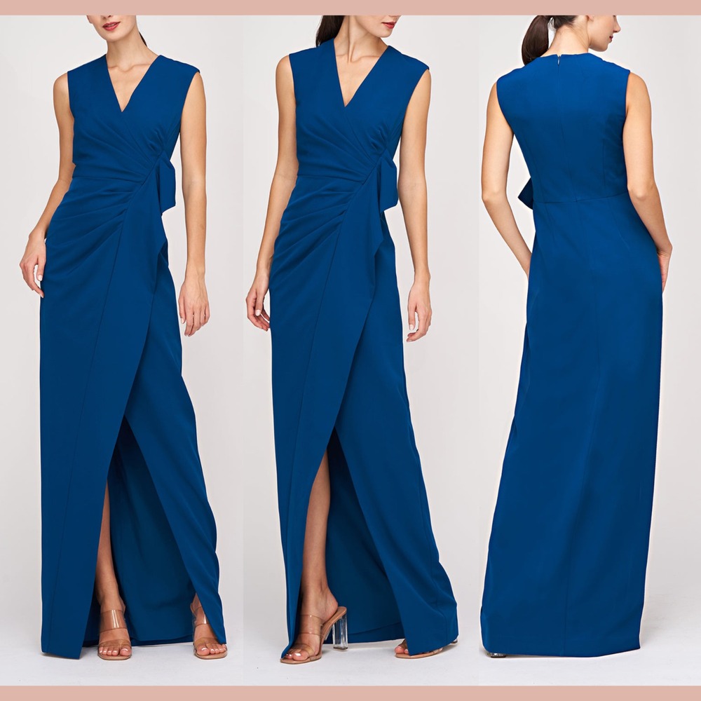 NEW‎ $318 Kay Unger [ 8 ] Sleeveless Frances Column Gown in Dark Ink Blue #J1768